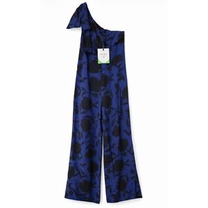 Kate Spade For Target One Shoulder Floral Jumpsuit Blue Black Wide Leg Sz 8 NEW